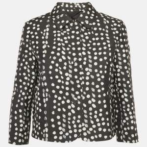 Pre Owned Max Mara Studio Black/White Wool Dotted Cropped Blazer M