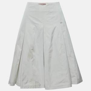 Pre Owned Max Mara Studio Ecru Faille Pleated Knee Length Skirt L