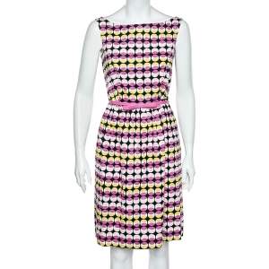 Max Mara Studio Pink & Yellow Geometric Printed Sleeveless Short Dress M