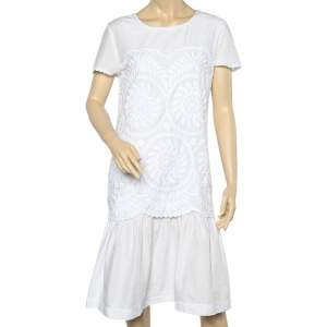 Max Mara Studio White Embroidered Cotton Layered Midi Dress M