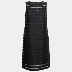 Max Mara Studio Black Striped Cotton & Silk Midi Dress M