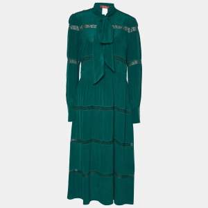 Max Mara Studio Green Crepe Silk Tiered Maxi Dress M