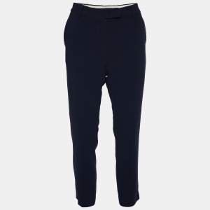 Max Mara Studio Navy Blue Crepe Tapered Leg Trousers S