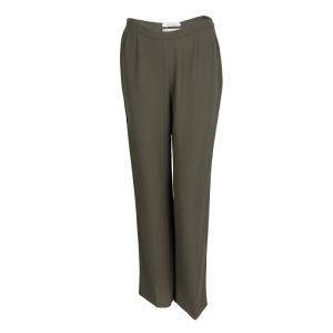 Max Mara Olive Green Wool High Waist Wide Leg Trousers M