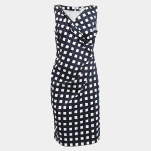 Max Mara Navy Blue Printed Stretch Cotton Midi Dress S