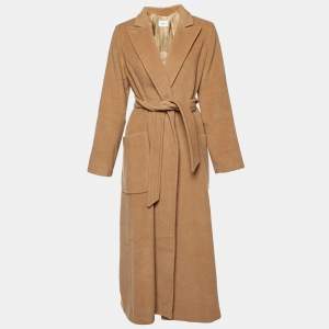 Max Mara Brown Camel Wool Belted Long Coat M