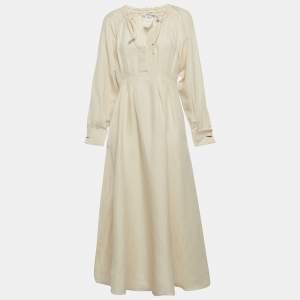 Max Mara Cream Linen Blend Pleated Midi Drina Dress M