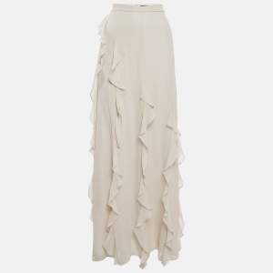 Max Mara Grey Silk Ruffled Maxi Skirt L