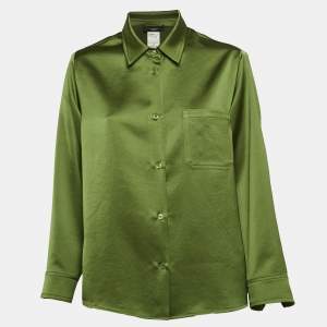 Max Mara Green Satin Button Front Shirt M