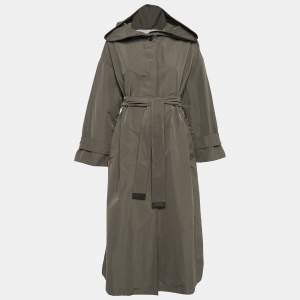 Max Mara Olive Green Cotton Blend Hooded The Cube Long Coat XS