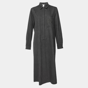 Max Mara Grey Wool Buttoned Midi Dress L
