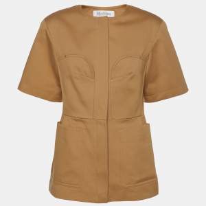 Max Mara Brown Cotton Front Zip Half Sleeve Jacket M