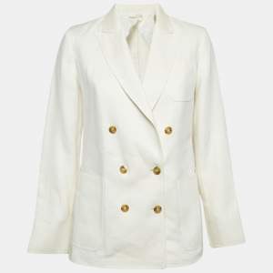 Pre Owned Max Mara Off-White Linen Gabardine Double Breasted Blazer S