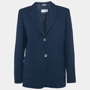 Max Mara Navy Blue Wool Blend Single Breasted Blazer M