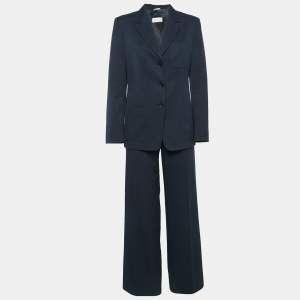 Max Mara Navy Blue Gabardine Cotton Tailored Pants Suit M