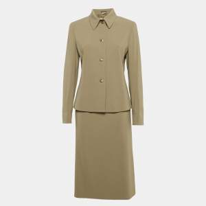 Max Mara Olive Green Crepe Skirt Suit M