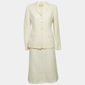 Max Mara Off-White Linen Skirt Suit M