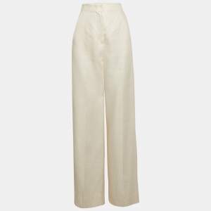 Pre Owned Max Mara Cream Linen Wide Leg Trousers S