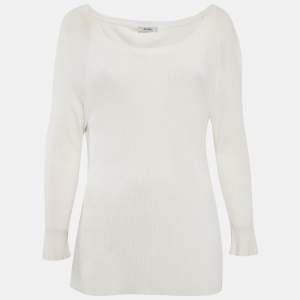 Max Mara White Rib Knit Boat Neck Top XXL