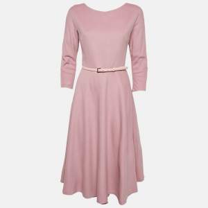 Max Mara Pink Camel Wool Belted Midi Dress S