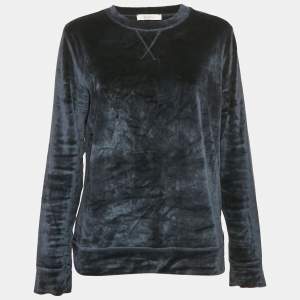 Max Mara Navy Blue Velvet Knit Full Sleeve Jumper L