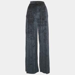 Max Mara Navy Blue Velvet Knit Wide Leg Pants M