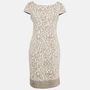 Max Mara Ivory/Beige Jacquard Knit Cap Sleeve Short Dress M