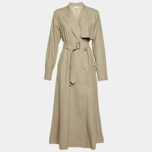 Max Mara Grey Gabardine Double Breasted Pea Coat L