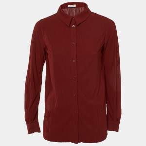 Max Mara Leisure Burgundy Crinkled Crepe Button Front Shirt S