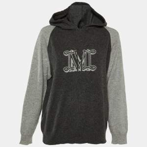Max Mara Grey M Intarsia Cashmere Hooded Sweater L