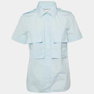 Max Mara Blue Cotton Short Sleeve Shirt M