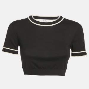 Max Mara Black/White Knit Round Neck Cropped Top M