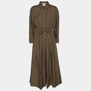 Max Mara Green Cotton Belted Maxi Dress M