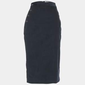 Max Mara Navy Blue Corduroy Button Detail Midi Skirt M
