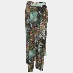 Max Mara Green Floral Printed Silk Canneti Pants S