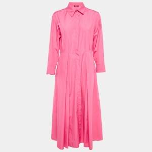 Max Mara Pink Cotton Pleated Midi Shirt Dress L