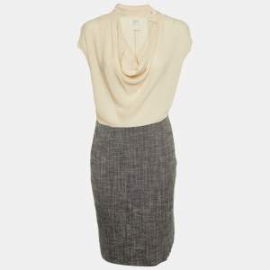Max Mara Beige Crepe & Linen Blend Midi Dress M
