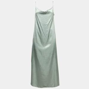 Max Mara Leisure Metallic Grey Satin Strappy Maxi Dress M