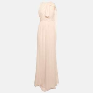 Max Mara Pink Silk Chiffon Gathered Sleeveless Long Dress S