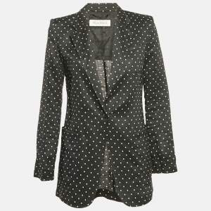 Max Mara Black Dotted Ramie Single Breasted Blazer M