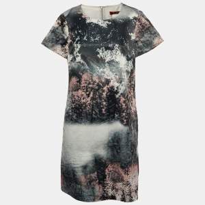Max Mara Studio Grey Printed Satin Shift Dress M