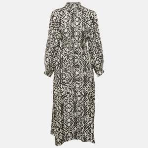 Max Mara Black Printed Silk Belted Alpe Midi Dress M