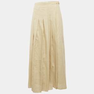 Max Mara Light Beige Linen Pleated Maxi Skirt M