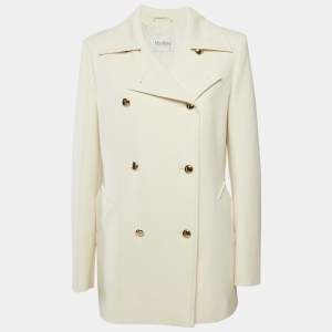 Max Mara Cream Wool Double Breasted Short Coat L