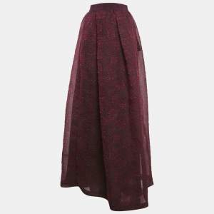 Max Mara Burgundy Floral Embossed Organza Silk Maxi Skirt M