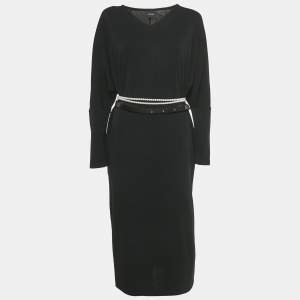 Pre Owned فستان ماكس مارا ليجور جيرسيه أسود رقبة حرف في مقاس كبير - لارج