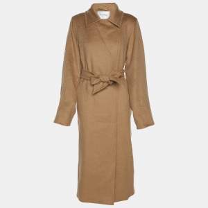 Pre Owned Max Mara Brown Camel Wool Button Front Belted Coat M