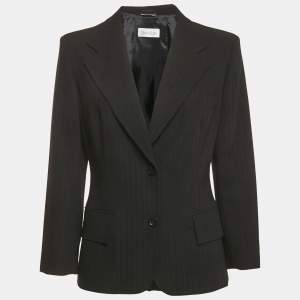 Pre Owned Max Mara Black Pinstriped Wool Tailored Blazer L