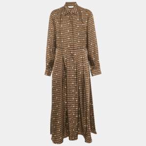 Pre Owned Max Mara Brown Printed Silk Emmy Midi Dress XL