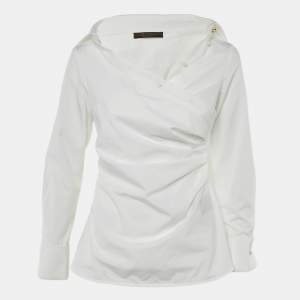 Pre Owned توب ماكس مارا أبيض قطن مجمع غير متناظر مقاس صغير (سمول)